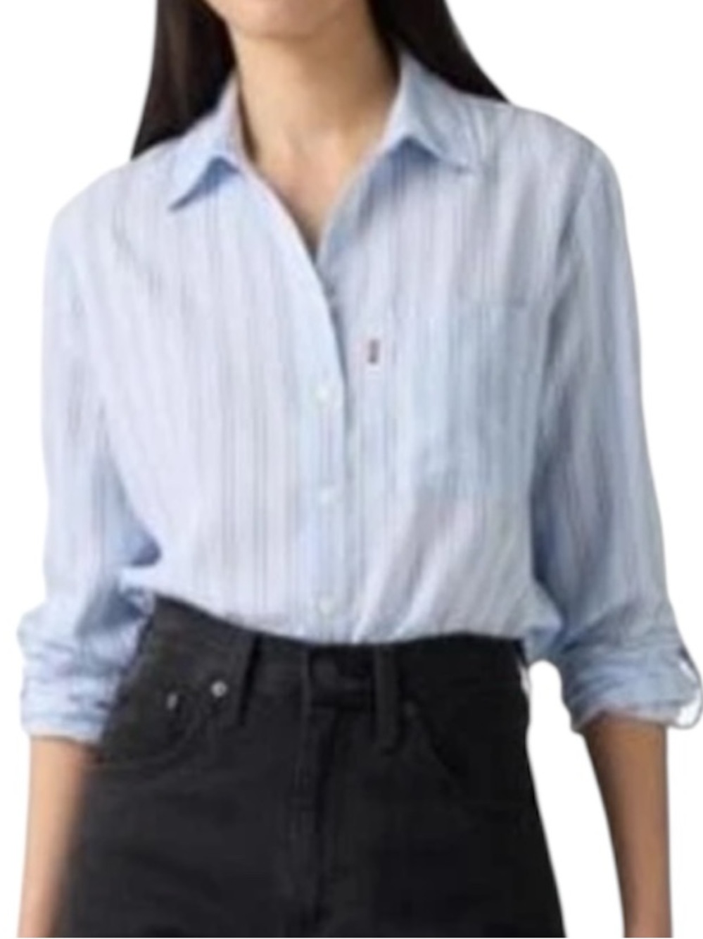 Levi's Women's Plus Size "Darlene" Chambray Chikee Stripe Button-Front Top 1X